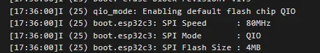 Screenshot of the boot log showing QIO mode for reading flash