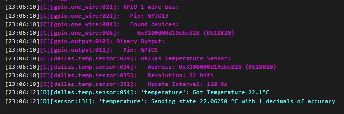 ESPHome Log when using DS18B20 temp sensor