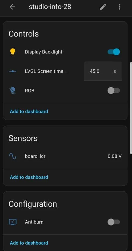 Screenshot from Home Assistant