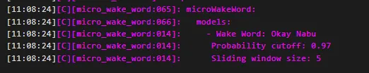 Screenshot of log showing micro wake word is configured for the board